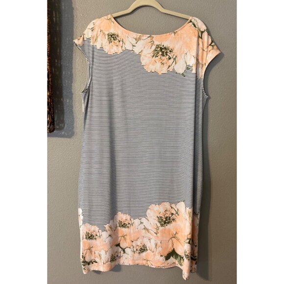 Chicos Shift Dress 3 XL Pink Black White Stretch Short Sleeve Casual Washable - Picture 6 of 8